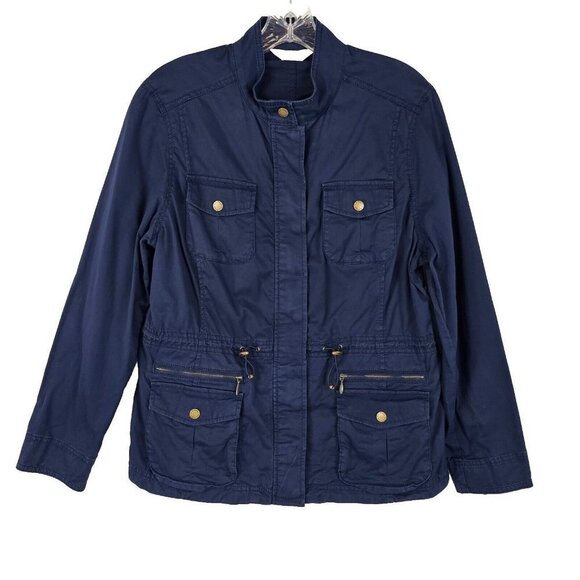 LL Bean Womens Utility Jacket M P Blue Field Military Chore Safari Barn Gorpcore - Picture 1 of 16